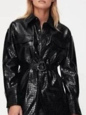 Zara Black Faux Leather Crocodile
Jacket, Size xl